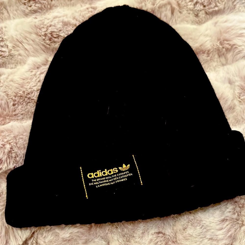 Adidas beanie hat black and gold